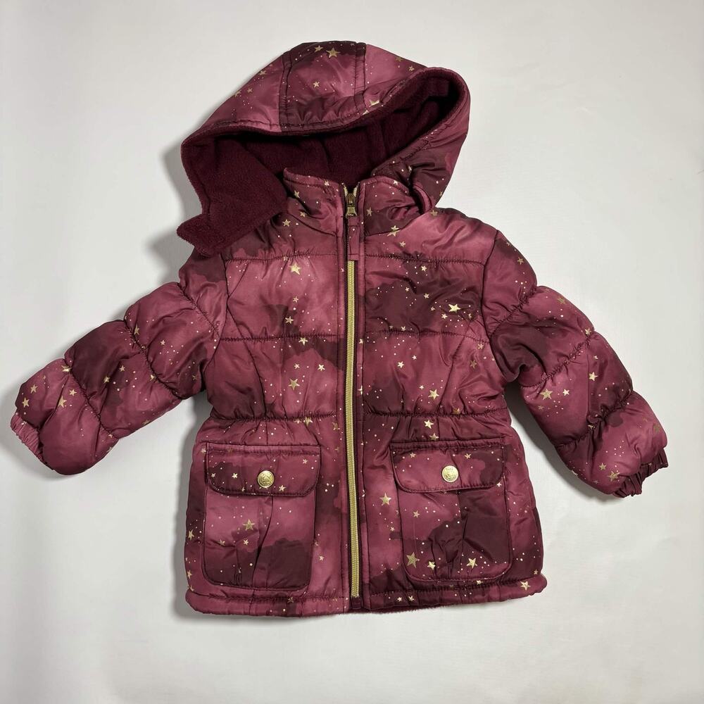 Pink Platinum Girls 18M Burgundy Gold Star Hooded Puffer Jacket